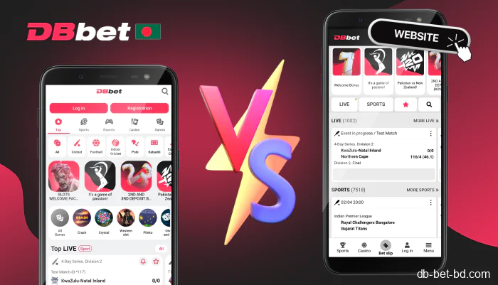 Comparison of DBbet app and mobile version of DBbet website