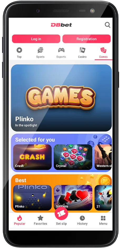 Games section in DBbet app