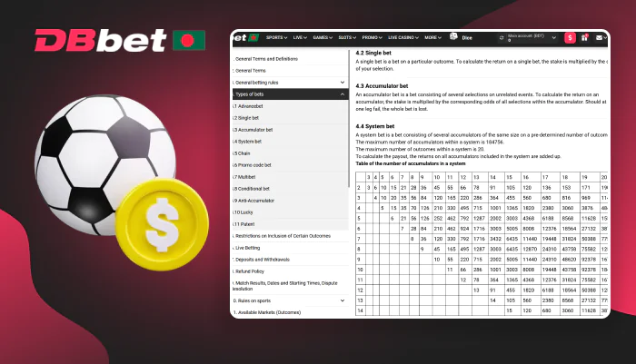 Flexible betting formats on DBbet